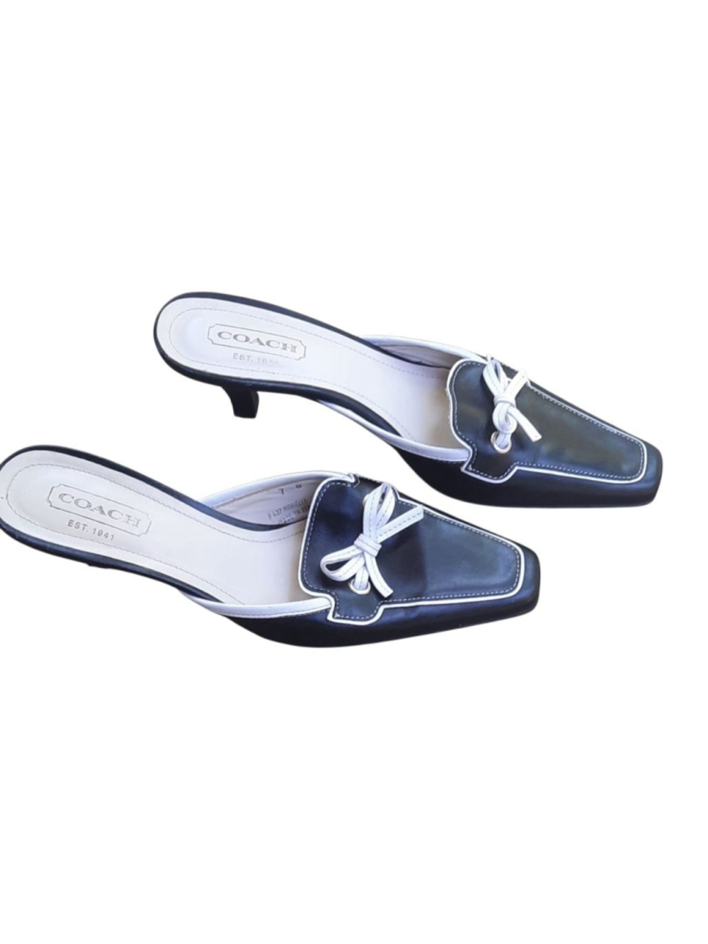 Coach Marielle Mules Women’s Size 7B US Made in Italy 2” Heels Black/white Bow - Picture 3 of 7